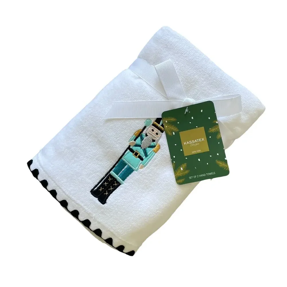 Kassatex Embroidered NUTCRACKER Hand Towels Set of 2 Christmas Fine Linens New